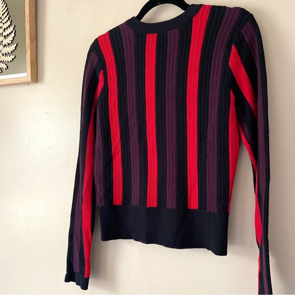 CAbi• royal pullover purple red black striped king sleeve sweater women’s medium - Picture 7 of 16